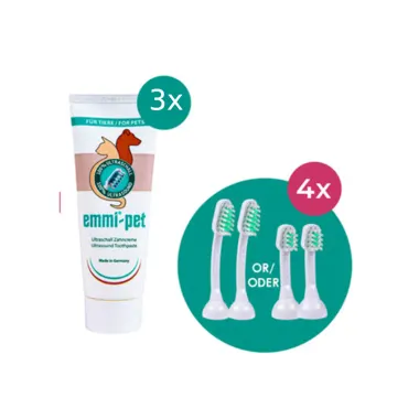 Emmi-Pet Zubehör Set (3er Pack Zahnpasta / 4 Aufsätze)